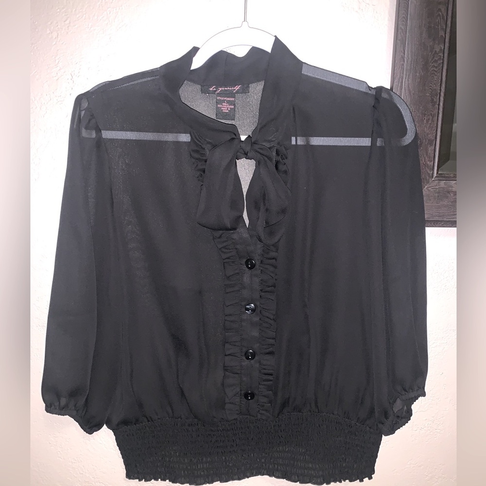 Sheer Black Short Sleeve Blouse
